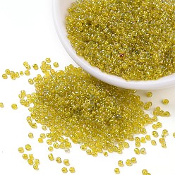 Желтый 12/0 круглые бусины из стекла семян, прозрачные цвета радуги, круглое отверстие, желтые, 12/0, 2 мм, отверстие : 1 мм, Около 3333 шт / 50 г, 50 г / мешок, 18мешки/2фунты