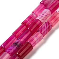 Темно-Розовый Природный агат бисер нитей, окрашенная и подогревом, колонка, темно-розовыми, 8~8.5x14.5~16 мм, отверстие : 1.6 мм, около 12 шт / нитка, 7.20~7.48'' (18.3~19 см)