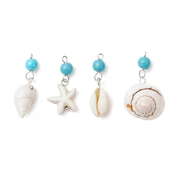 Mixed Shapes 4 шт. 4 стили круглые крашеные синтетические бирюзовые и натуральные смешанные подвески из ракушек, глубокое синее небо, платина, разнообразные, 28.5~32x9~18x5~9 мм, отверстие : 1.6 мм, 1 шт / стиль