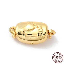 Real 18K Gold Plated Rack Plating 925 Sterling Silver Bayonet Clasps, Oval with Footprint Pattern, with 925 Stamp, Real 18K Gold Plated, 16.5x8x5.5mm, Hole: 1.5mm