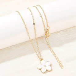 Золотой Кулон в виде белого цветка из эмали, сплава, с железной цепочкой, для женщин., золотые, 16.30 дюйм (41.4 см)