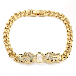 Прозрачный Браслеты из латуни с фианитами и микропаве со звеньями и подвесками, реальный 18 k позолоченный, леопард, прозрачные, 7-1/2 дюйм (19 см)