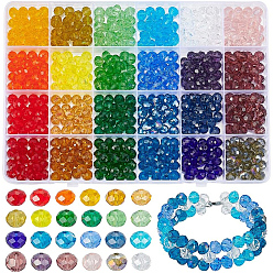 Gemischte Farbe 600Stk. 24 Farben Glasperlen, facettiert, Rondell, Gemischte Farbe, 8x6 mm, Bohrung: 1 mm, 25 Stk. je Farbe