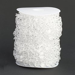 Clear Acrylic Transparent Beads Bradde Chain, with Spool, for Wedding, Anniversary Decorated, Flat Round, Clear, 10x3mm, 30m/roll