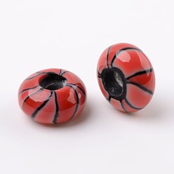 (123L) Белый крем непрозрачный блеск Ручная работа полимерной глины эмали европейские шарики, бусины с большими отверстиями в форме шайбы, огнеупорный кирпич, 14x7.5 мм, отверстие : 5.5 мм