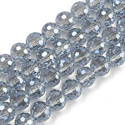 Светлый Стально-синий Прозрачные стеклянные бусины гальваническим пряди, граненые, круглые, светло-стальной синий, 9~10 мм, отверстие : 1.3 мм, около 63~68 шт / нитка, 24.41~25.43'' (62~64.6 см)