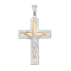 Золотой & Цвет Нержавеющей Стали 304 подвески из нержавеющей стали, сияющий крест-подвеска, вакуумное покрытие pvd, долговечный, золотые и нержавеющая сталь цвет, 46.5x30x5.5 мм, отверстие : 9x5.5 мм