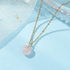 Розовый Кварц Кулон в форме сердца из натурального розового кварца 304 ожерелья из нержавеющей стали с цепочкой для женщин, золотые, 17.91 дюйм (45.5 см)