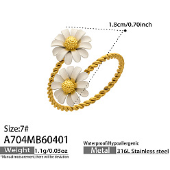 Plaqué 18K Or Véritable 316 Bagues ouvertes manchettes en acier inoxydable émaillé pour femmes, fleur, réel 18 k plaqué or, taille us 7 (17.3 mm)