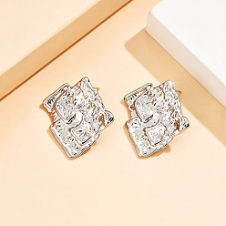 Stainless Steel Color Textured 304 Stainless Steel Stud Earrings for Women, Nuggets, Stainless Steel Color, 32x31mm