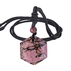 Родонит Естественно родонит кулон ожерелья, граненый шестиугольник, 16.14~16.54 дюйм (41~42 см)