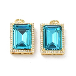 Rectangle Латунные микро проложить кубического циркония подвески, со стеклом, без кадмия и без свинца, долговечный, стойки покрытие, реальный 18 k позолоченный, прямоугольные, 19.5x13x8.5 мм, Перейти кольцо: 5x0.8 мм, внутренний диаметр: 3 мм