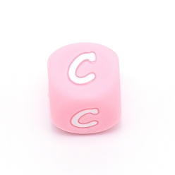 Letter C Silicone Alphabet Beads for Bracelet or Necklace Making, Letter Style, Pink Cube, Letter.C, 12x12x12mm, Hole: 3mm