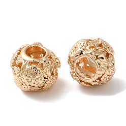 Золотой Стойки покрытие сплава европейские шарики, без кадмия, без никеля и без свинца, бусины с большим отверстием, RONDELLE с цветком, золотые, 12x9 мм, отверстие : 5 мм