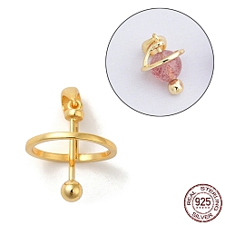 Золотой 925 Зажимные скобы в виде планет из стерлингового серебра в виде медальона, для жемчужных бусин из драгоценных камней, с печатью 925, золотые, 15x12.5 мм, отверстие : 4x2.5 мм