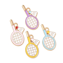 (52) Непрозрачная лаванда Подвески из эмали и сплава, подвески для бадминтонных ракеток, золотые, разноцветные, 22x12.5x1 мм, отверстие : 1.7 мм