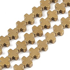 Plateado en Oro Hebras de cuentas de hematites no magnéticas sintéticas galvanizadas, cruzar, oro chapado, 6.5x6.5x3 mm, agujero: 0.8 mm, sobre 62 unidades / cadena, 16.02'' (40.7 cm)