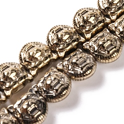 Светло-Золотое Покрытие Гальванические нити из синтетических немагнитных гематитовых бусин, голова тигра, свет позолоченные, 11.5x11.5x7.5 мм, отверстие : 1.2 мм, около 35 шт / нитка, 15.55'' (39.5 см)