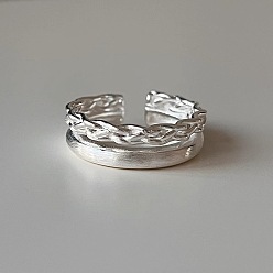 Braided Латунные манжеты открытые кольца для женщин, серебряные, плетеный, 15~20 мм