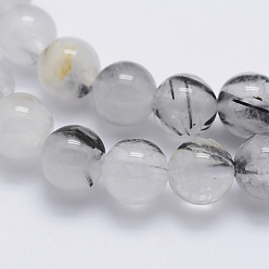 Rutilated Quartz Natural Tourmalinated Quartz Beads Strands, Round, 8mm, Hole: 1mm, about 47pcs/strand, 15.7 inch(40cm)