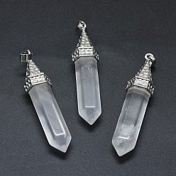 Quartz Crystal Natural Quartz Crystal Pointed Pendants, with Alloy Findings, Bullet, Platinum, 61x14.5x12.5mm, Hole: 3.5x
7.5mm