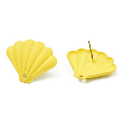 Yellow Spray Painted Iron Stud Earring Findings, with Hole, Fan, Yellow, 17x21.5mm, Hole: 1.6mm, Pin: 0.7mm