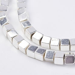 Silver Plated Non-magnetic Synthetic Hematite Beads Strands, Cube, Silver Plated, 4x4x4mm, Hole: 0.5mm, about 102pcs/strand, 15.7 inch
