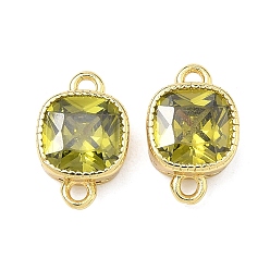 Темный Хаки Латунные подвески-коннекторы с квадратными фианитами, инкрустированные кубическим цирконием, золотые, стойки покрытие, без кадмия и без свинца, долговечный, Темный хаки, 12x8x4 мм, отверстие : 1.2 мм