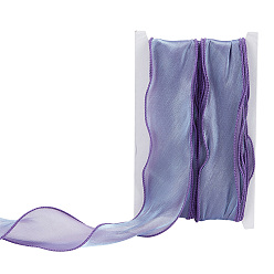 Сине-фиолетовый Лента из полиэстеровой органзы радужного цвета, радужная лента для банта, цветок, украшение подарка, синий фиолетовый, 2~2-3/8 дюйм (50~60 мм)