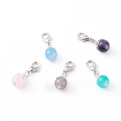 (52) Непрозрачная лаванда Имитация нефрита стеклянные подвески, с застежками-клешнями из цинкового сплава и бусинами из сплава, круглые, платина, разноцветные, 26 мм, отверстие : 3.5x4 мм