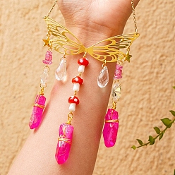 Другие Кварцы Металлические подвесные украшения в виде бабочек, Обернутые натуральные кварцевые и лэмпворк грибные кисточки для украшения дома и улицы, 320 мм