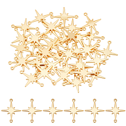 Настоящее золото 18K 40 шт. латунные подвески для разъемов, звездные ссылки, долговечный, без никеля , реальный 18 k позолоченный, 15x12x1 мм, отверстие : 0.8 мм
