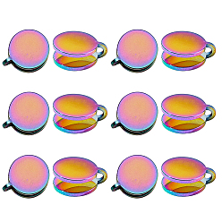 Rainbow Color 12шт 304 серьги-каффы из нержавеющей стали, плоско-круглые, Радуга цветов, 13x12 мм