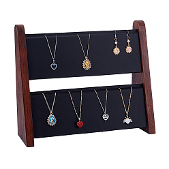 Black Double-Layer Wooden Jewelry Display Stand, Velvet Slot Organizer for Necklaces, Black, 30.8x10.9x27.2cm