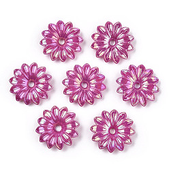Fuchsia Opaque AS Plastic Bead Caps, Pearlized, Flower, Fuchsia, 32x32x7mm, Hole: 4mm, about 350pcs/500g