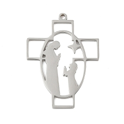 Нержавеющая Сталь Цвет 304 подвески из нержавеющей стали, крест и молящаяся дева мария, цвет нержавеющей стали, 32x23.5x1.5 мм, отверстие : 1.5 мм