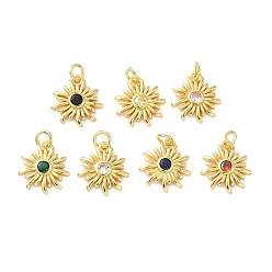 (52) Непрозрачная лаванда Латунные микро проложить кубического циркония подвески, прелести подсолнуха, с целью перехода в кольце, золотые, разноцветные, 14x14.5x3 мм, отверстие : 3.5 мм