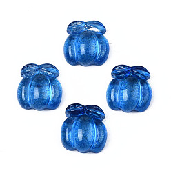 Marine Blue Autumn Theme Spray Painted Transparent Resin Cabochons, Pumpkin, Marine Blue, 9x9x4mm