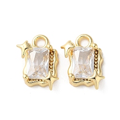 Real 18K Gold Plated Brass Micro Pave Cubic Zirconia Charms, Rectangle with Star Charms, Real 18K Gold Plated, 12x7x3.5mm, Hole: 1.5mm