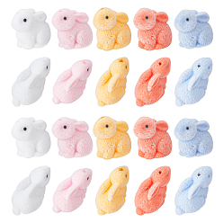Couleur Mélangete 20pcs 5 couleurs perles en plastique floquées, demi-percés perles, lapin, couleur mixte, 17.5x21x12mm, Trou: 1mm, 4 pcs / couleur