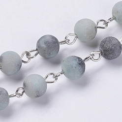 Джаспер Цепочки из натуральной яшмы, несварные, с железным штифтом, круглые, платина, 39.3 дюйм (1 м), бусины : 12x12x8 мм