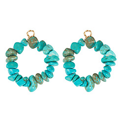 Синтетическая Бирюза 2 шт. подвески из синтетической окрашенной бирюзы, подвески-кольца с медной проволокой в обертке, золотой свет, светло-зеленый, 40x35 мм