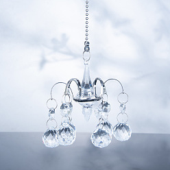 Teardrop Стеклянный кулон украшение, подвесные ловцы солнца, с металлическая фурнитурой, для садового окна, свадебное украшение дома, слеза, 600~630 мм