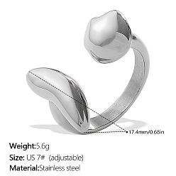 Stainless Steel Color 304 Stainless Steel Cuff Open Rings, Nuggets, Stainless Steel Color, US Size 7(17.3mm)
