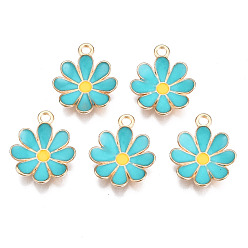 Голубой Подвески из эмали и сплава, цветок, золотой свет, голубой, 19x16x3.5 мм, отверстие : 1.8 мм