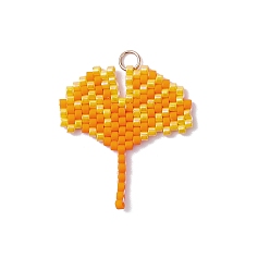 Желтый Подвески из бисера, лист, с 304 кольцами из нержавеющей стали, реальный 18 k позолоченный, желтые, 25x24x1.5~3 мм, отверстие : 3 мм