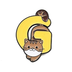 Letter G Эмалевые булавки, булавки для лацканов из сплава для одежды рюкзака, форма кошки с буквой, чёрные, Буква G, 33x23 мм