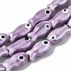 Medium Orchid Handmade Porcelain Ceramic Beads Strands, Bright Glazed Porcelain, Fish, Medium Orchid, 19x10x8mm, Hole: 1.5mm, about 17pcs/strand, 12.40 inch(31.5cm)