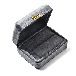 Темно-Серый Прямоугольная бархатная коробочка для хранения с двойным кольцом, Подарочный футляр для ювелирных изделий с железным зажимом, для колец, темно-серый, 7.7x5.9x3.6 см