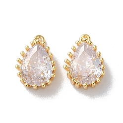 Настоящее золото 18K Стеклянные прелести, с латунной фурнитурой , очарование слезы, реальный 18 k позолоченный, 10.5x7.5x3.5 мм, отверстие : 0.7 мм